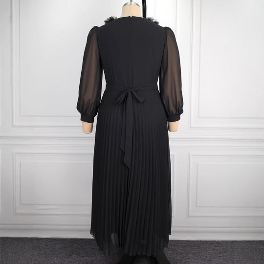 Damen Elegantes plissiertes Midi-Kleid mit Rüschendetails EB