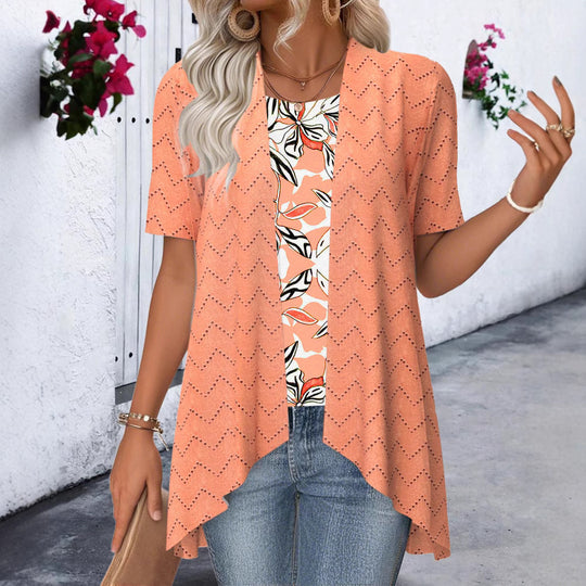 Damen asymmetrische Cardigan mit Wellenmuster und praktischen Taschen Heidi-Mode