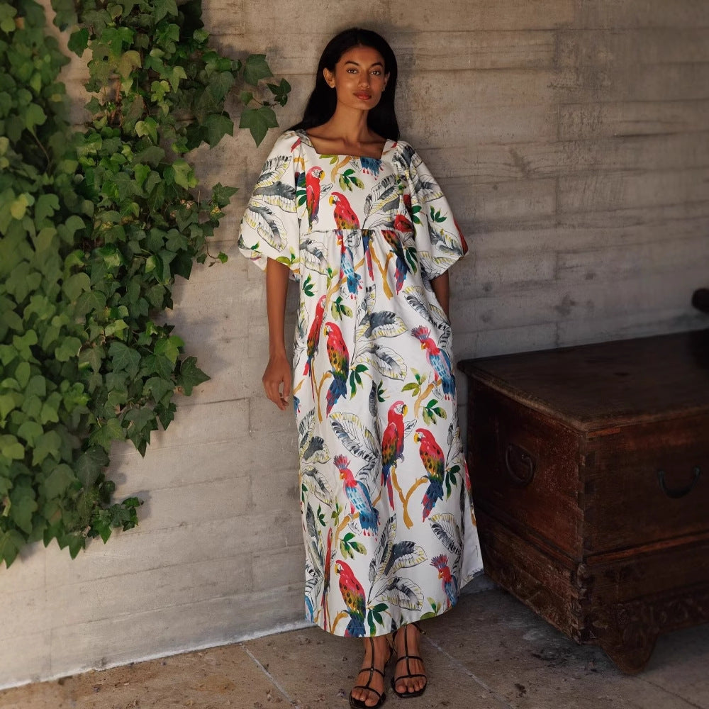 Damen Maxikleid mit floralen Mustern und luftigen Ärmeln EB