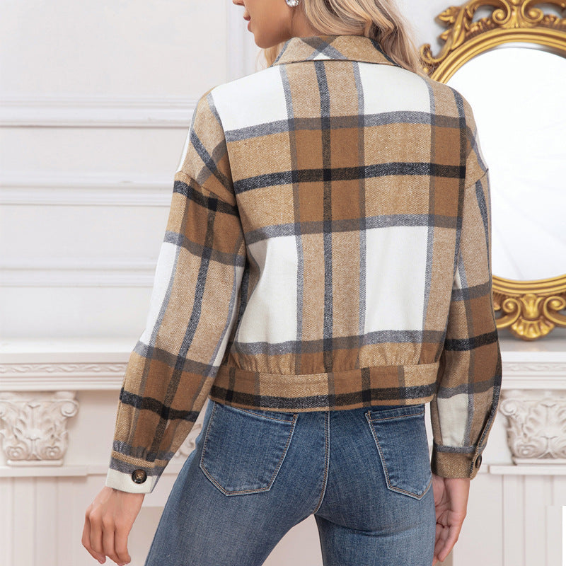 Damen kariertes Denimjacke im Romantik-Stil EB