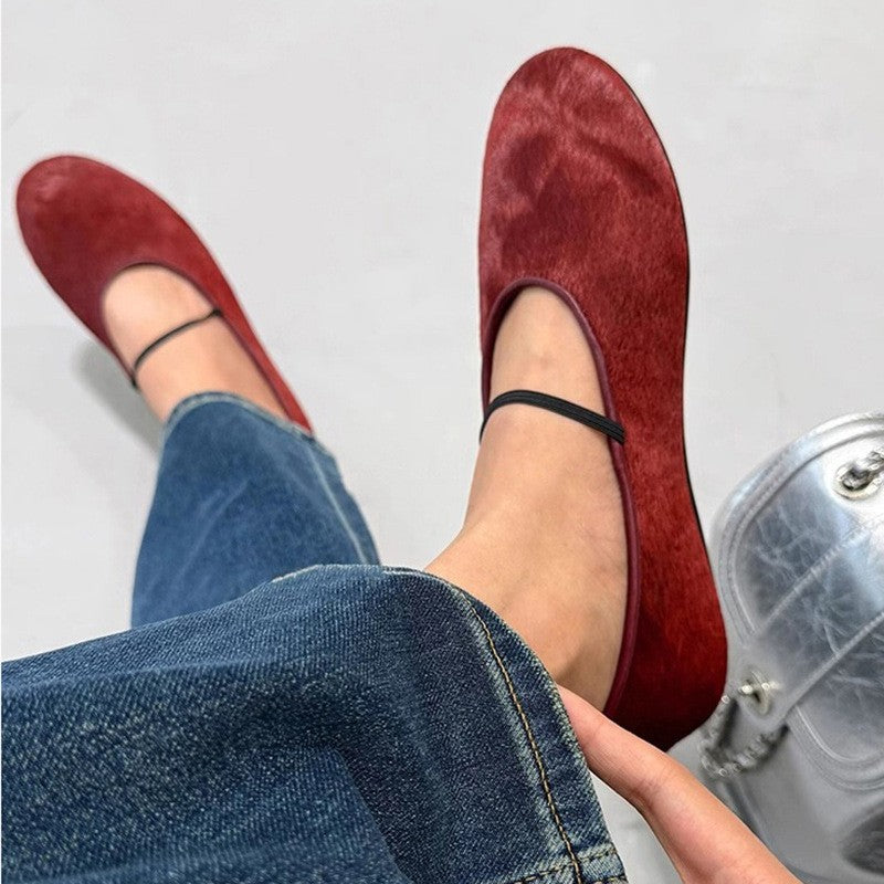 Damen Ballerinas aus samtigem Obermaterial mit elastischem Riemen EB