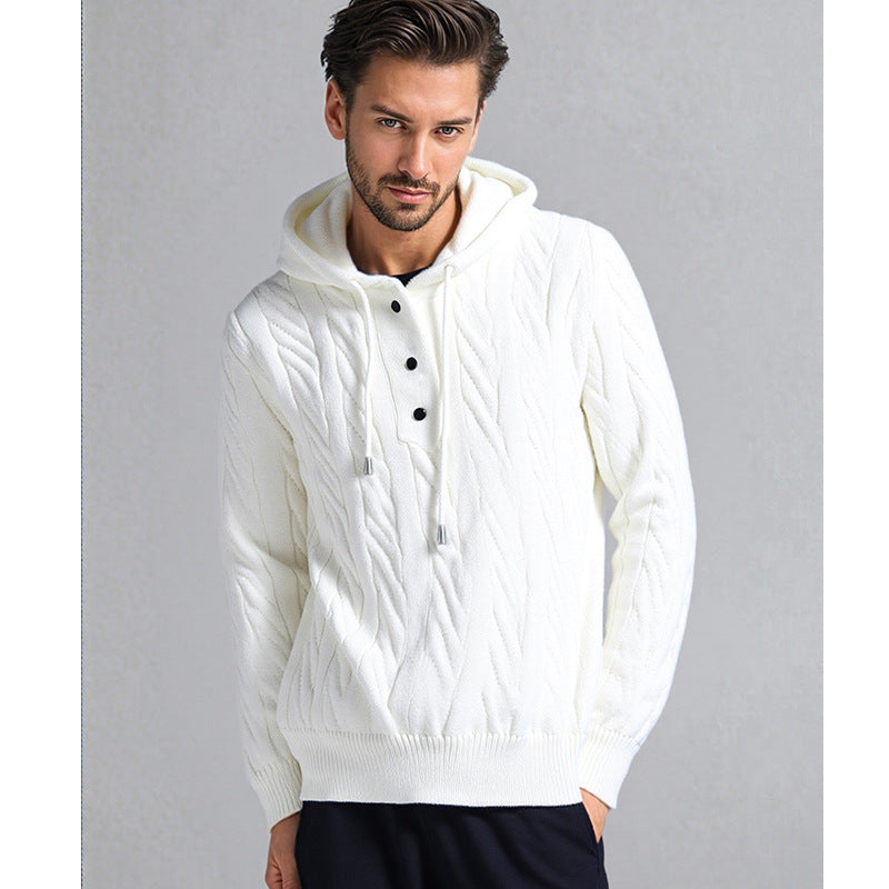 Herren stylischer Strickpullover mit Kapuze und Knopfdetails EB