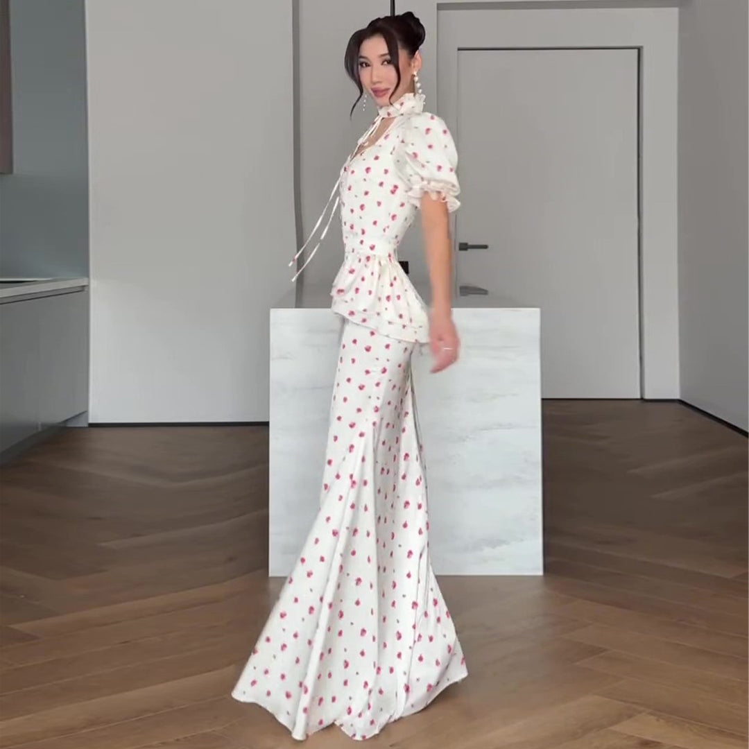 Damen Maxikleid mit romantischem Puffärmel-Design und verspieltem Rüschensaum EB