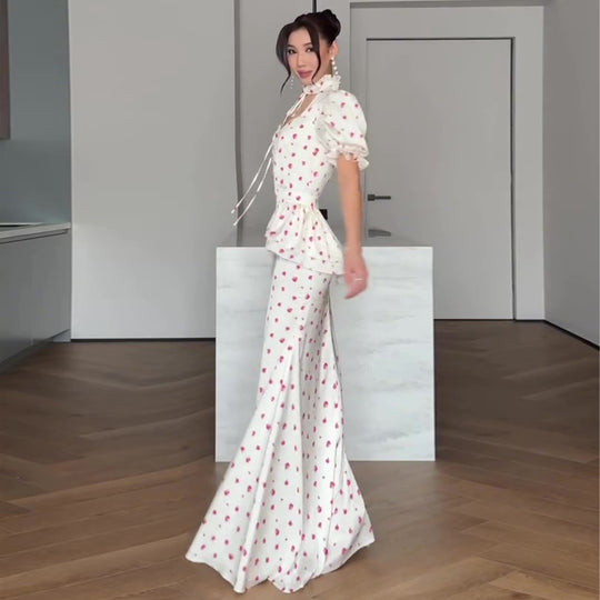 Damen Maxikleid mit romantischem Puffärmel-Design und verspieltem Rüschensaum EB