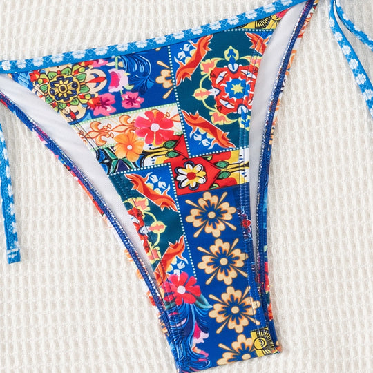 Damen Triangel-Bikini mit floralem Muster und Raffungen EB
