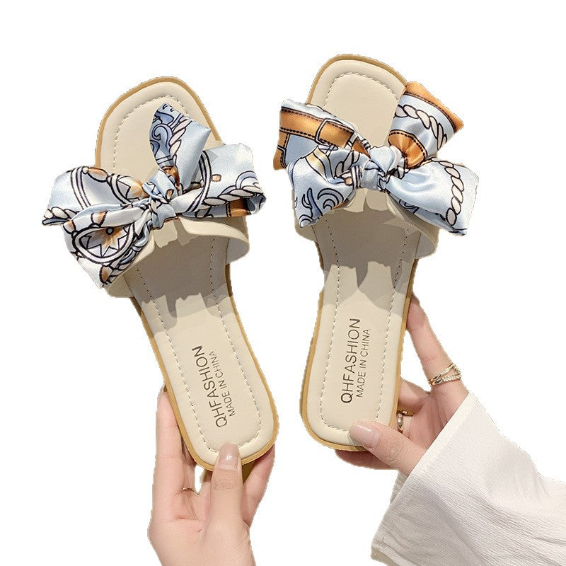 Damen Slide-Pantoletten mit dekorativem Schleifen-Design EB