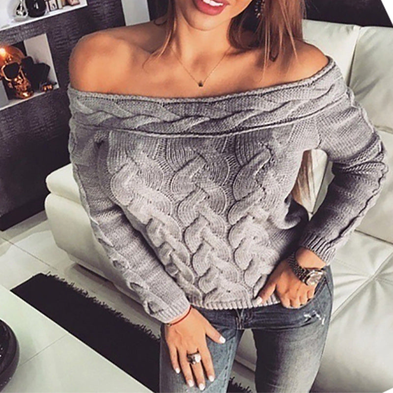 Damen lässiger Strickpullover mit romantischem Zopfmuster EB