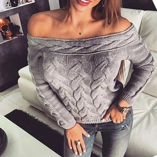 Damen lässiger Strickpullover mit romantischem Zopfmuster EB