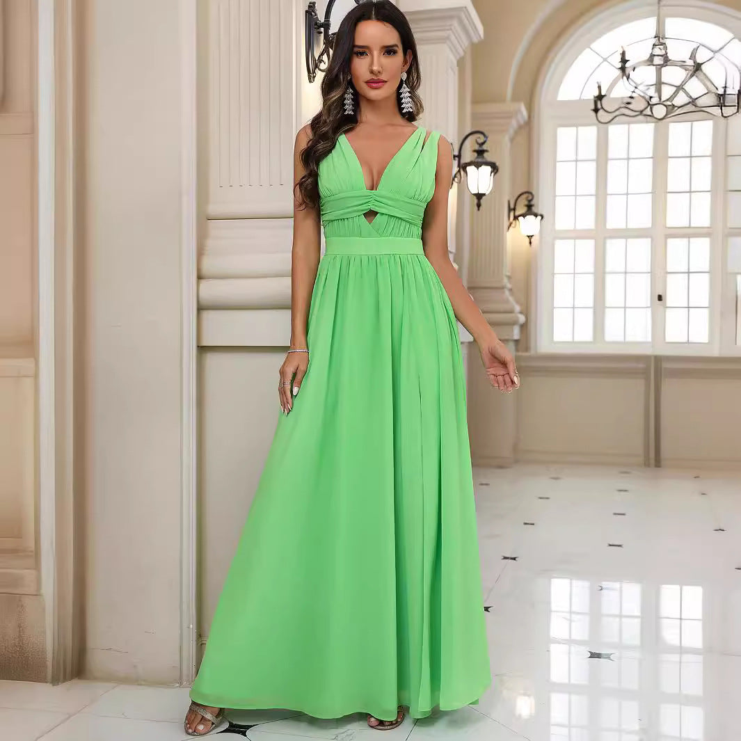 Damen Hüftfreies Maxikleid mit schicker Cut-Out-Ausschnitt und hohem Schlitz EB