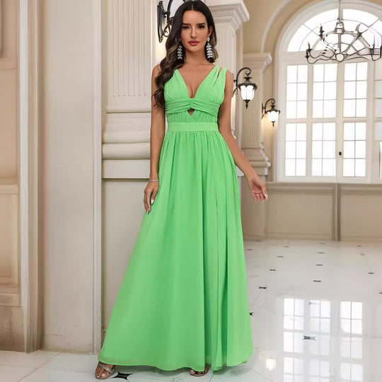 Damen Hüftfreies Maxikleid mit schicker Cut-Out-Ausschnitt und hohem Schlitz EB