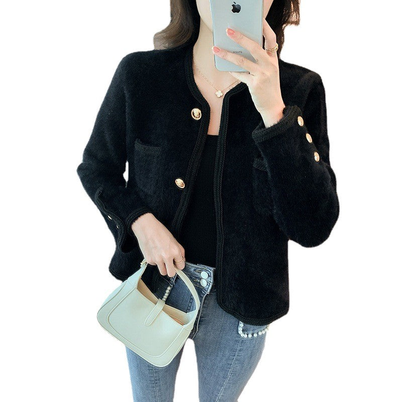 Damen elegante Strickjacke mit goldenen Knöpfen EB