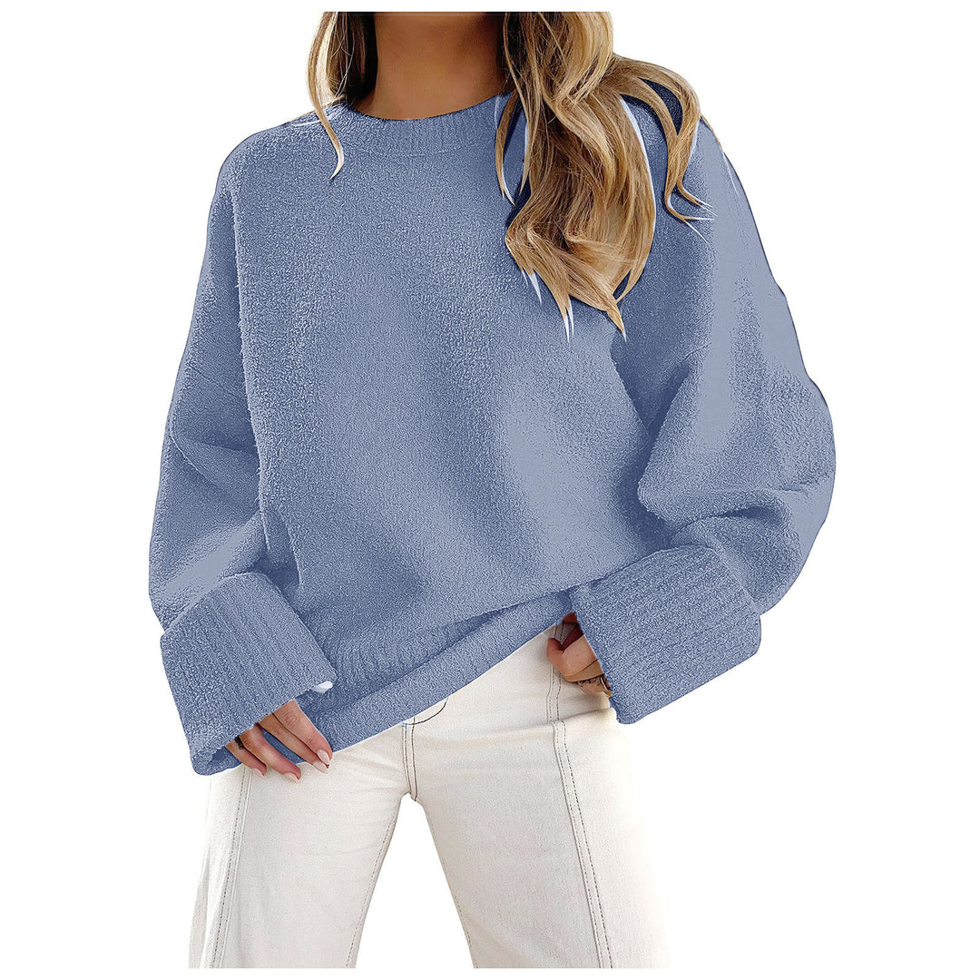 Damen Oversize Bouclé-Strickpullover mit überschnittener Schulter und breiten Bündchen EB