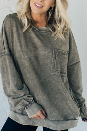 Damen Lässiger Oversized-Sweatshirt mit Rüschendetails EB