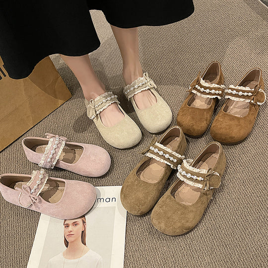 Damen Ballerina mit elegantem Schleifenverzierung und hochwertiger Plüschoberfläche EB