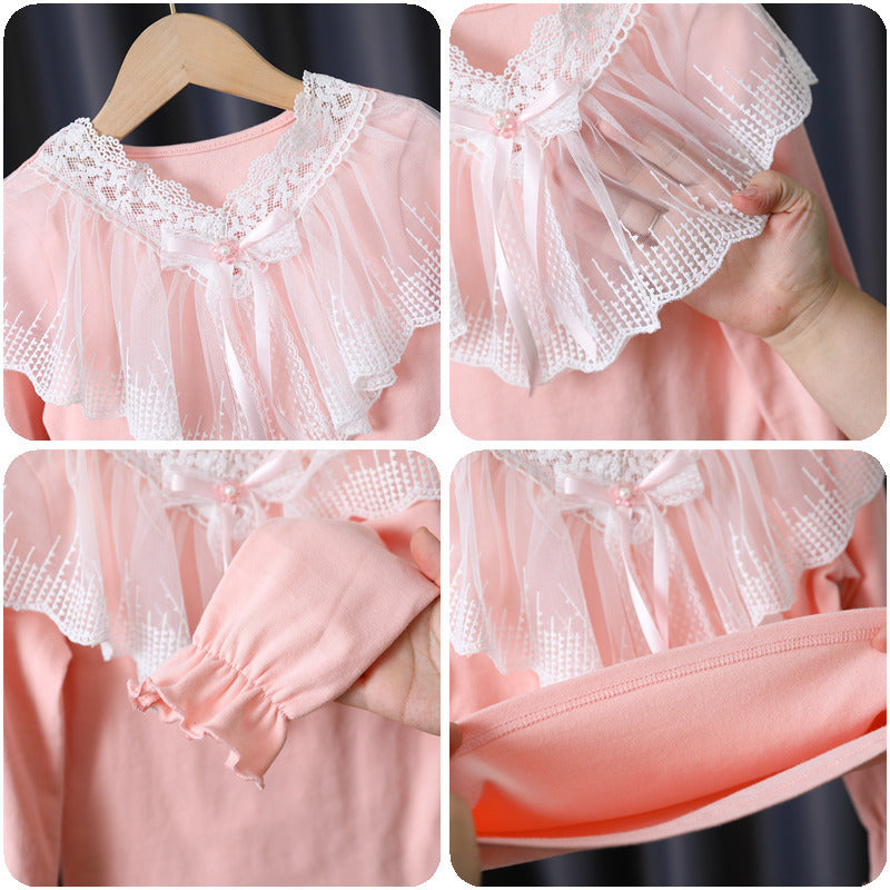 Mädchen Langarmshirt mit eleganter Spitzenverzierung EB