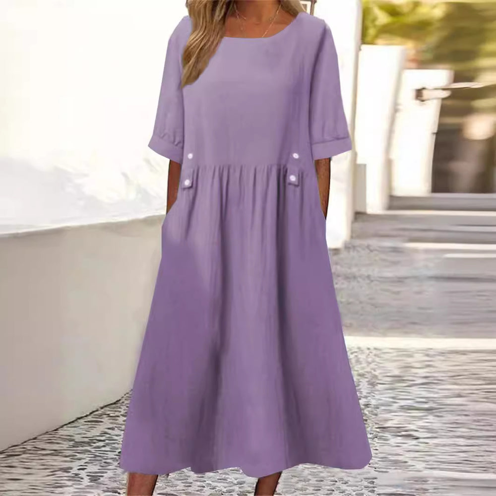 Damen unkompliziertes Sommerkleid mit praktischen Taschen und einem lockeren Schnitt EB
