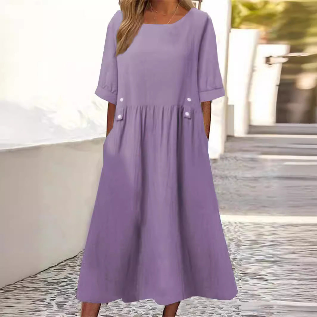 Damen unkompliziertes Sommerkleid mit praktischen Taschen und einem lockeren Schnitt EB