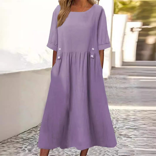 Damen unkompliziertes Sommerkleid mit praktischen Taschen und einem lockeren Schnitt EB