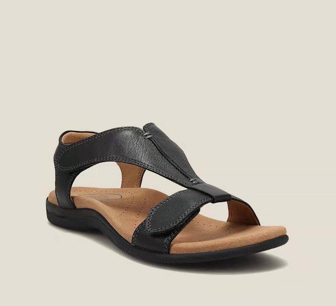 Damen Leder-Sandalen mit verstellbaren Klettriemen und ergonomischem Komfortfußbett EB