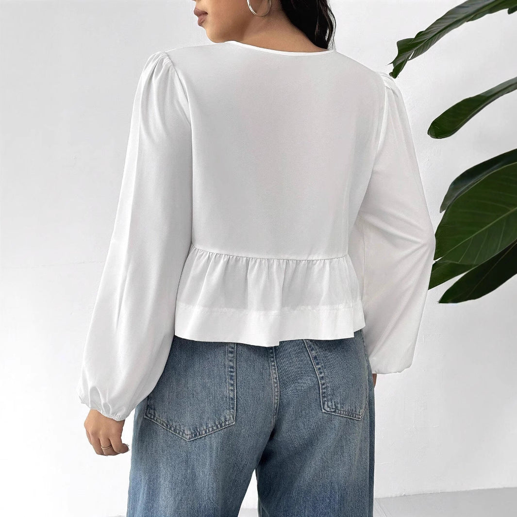 Damen Bluse mit romantischen Rüschendetails und Schleifen EB