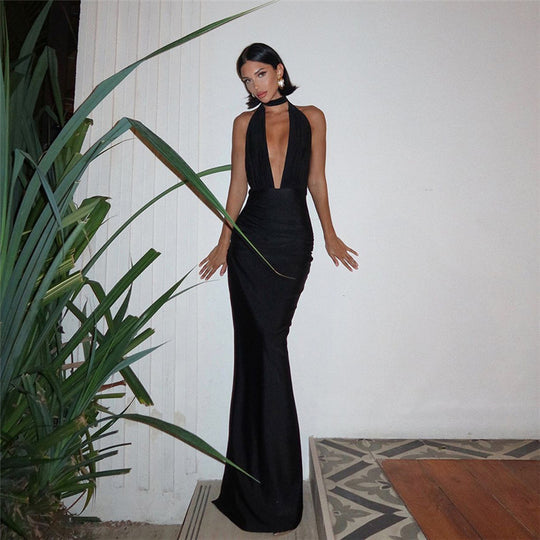Damen Elegantes Wickelkleid mit tiefem V-Ausschnitt und figurbetonter Silhouette EB