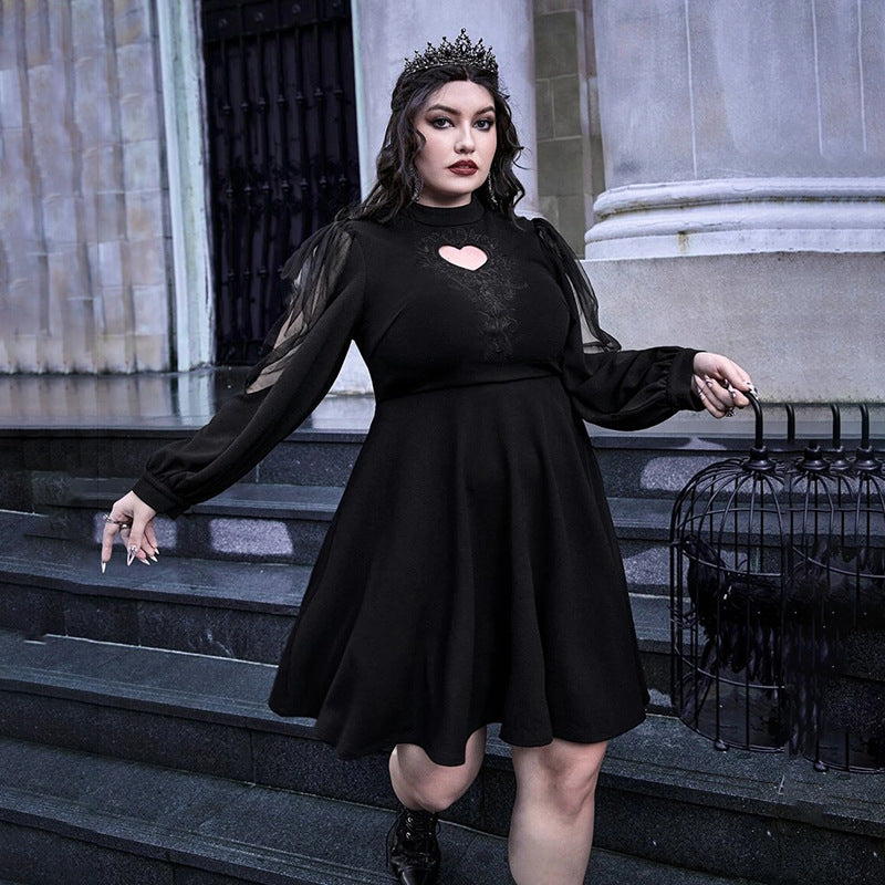 Damen verspieltes Kleid mit herzförmigem Ausschnitt und transparenten Puffärmeln EB