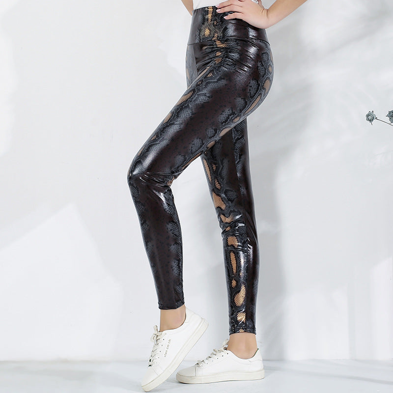Damen Leggings im edlen Schlangenmuster mit hohem Bund EB