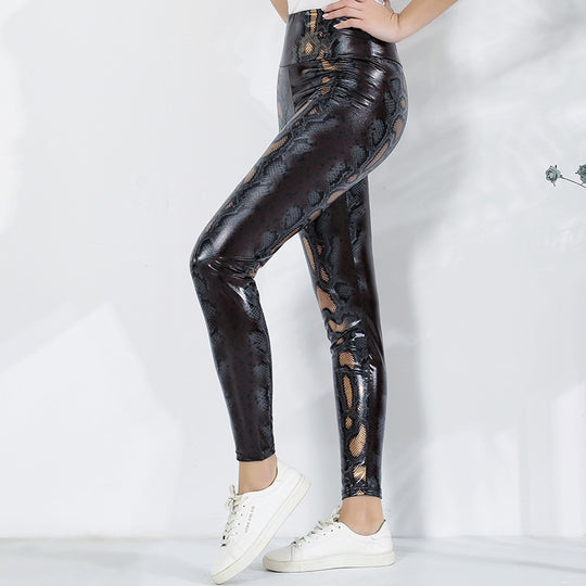 Damen Leggings im edlen Schlangenmuster mit hohem Bund EB