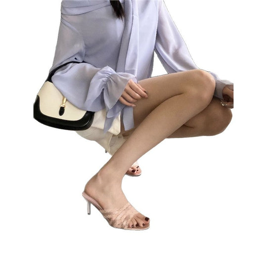 Damen High Heel Sandaletten mit zierlichen Spitzenverzierungen EB