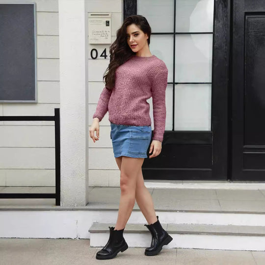 Damen weicher Strickpullover mit lässigem Schnitt und strukturiertem Material EB