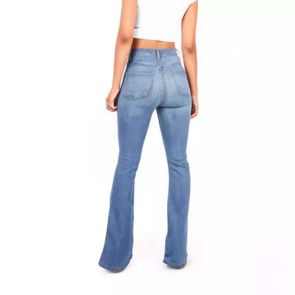 Damen Hoch taillierte Bootcut Jeans im eleganten zeitlosen Stil EB