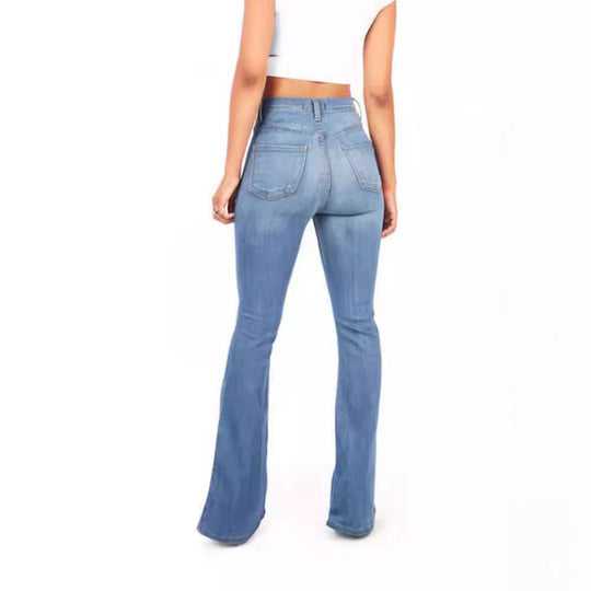 Damen Hoch taillierte Bootcut Jeans im eleganten zeitlosen Stil EB