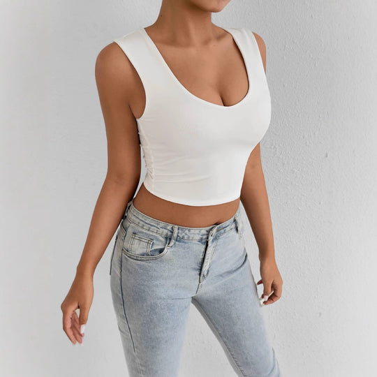 Damen figurbetontes Crop-Top mit tiefem V-Ausschnitt EB
