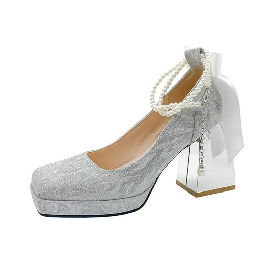 Damen Plateau Pumps mit glamourösem Blockabsatz EB