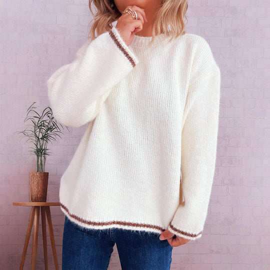 Damen lässiger Wohlfühlpullover mit blockfarbenem Design EB