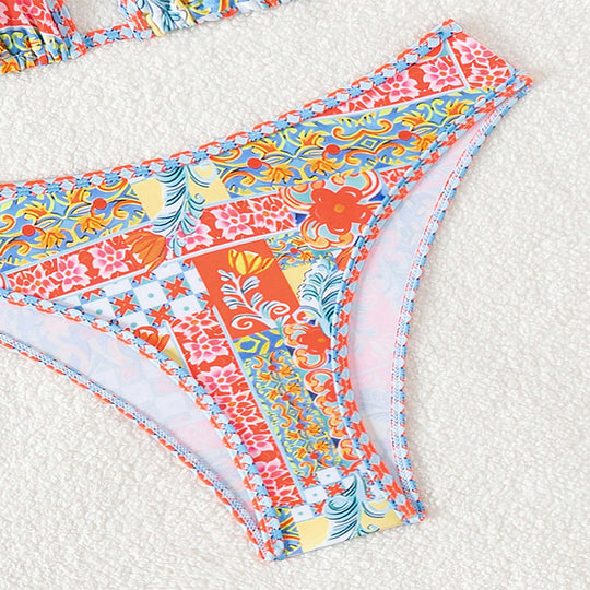 Damen Triangel-Bikini mit kreativem floralem Design und verstellbaren Trägern EB