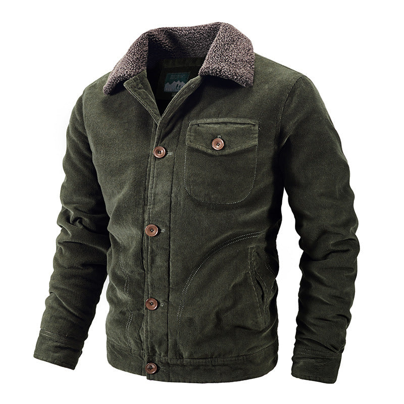 Herren Cord-Truckerjacke mit wärmendem Sherpa-Kragen und Holzknopffront EB