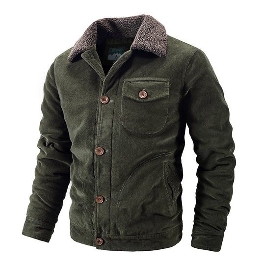 Herren Cord-Truckerjacke mit wärmendem Sherpa-Kragen und Holzknopffront EB