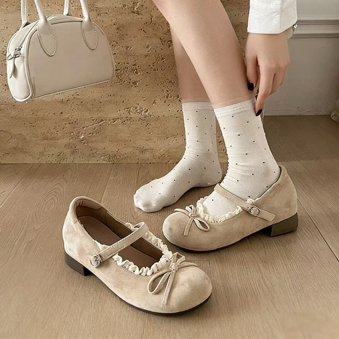 Damen Ballerinas mit dekorativem Rüschenelement und komfortablem Absatz EB