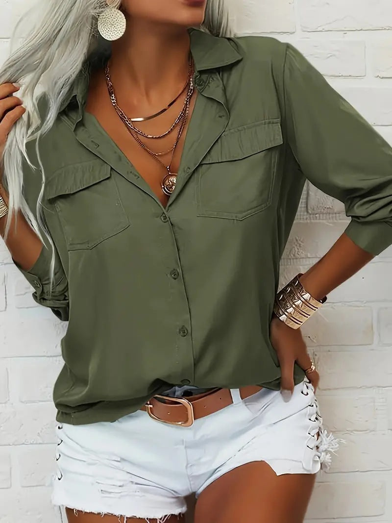 Damen lässige Bluse mit Taschen EB
