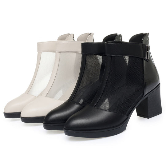 Damen Offene Stiefeletten mit transparentem Mesh-Einsatz und praktischem Reißverschluss EB