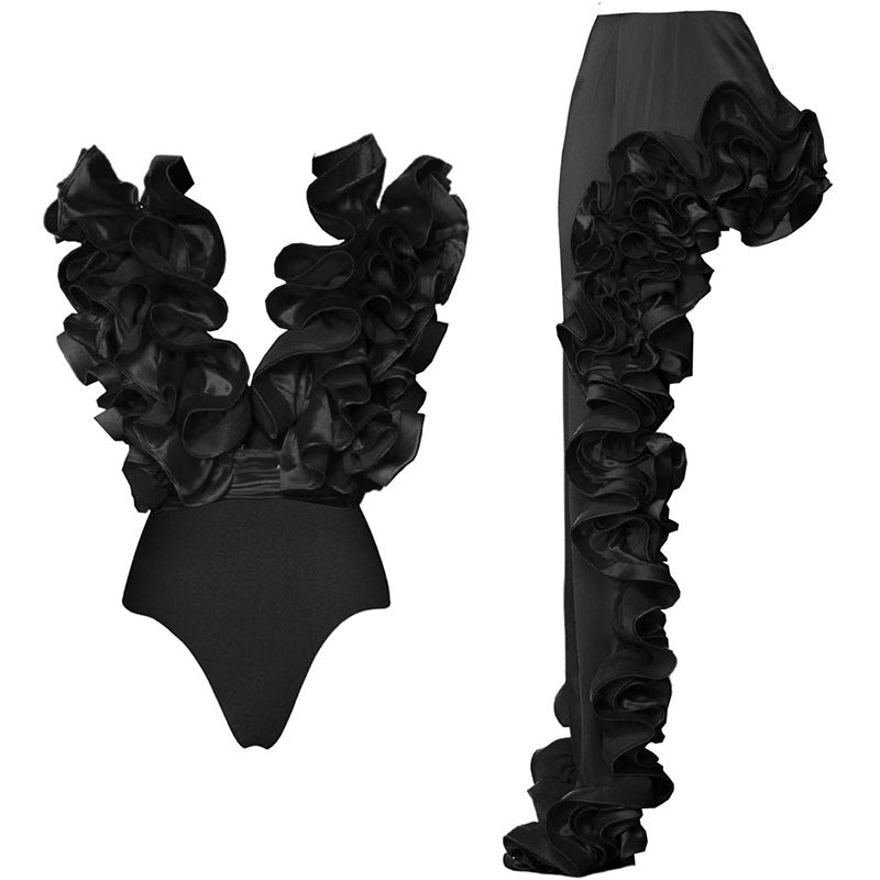 Damen auffälliges Badeanzug und Palazzo-Hose Set EB