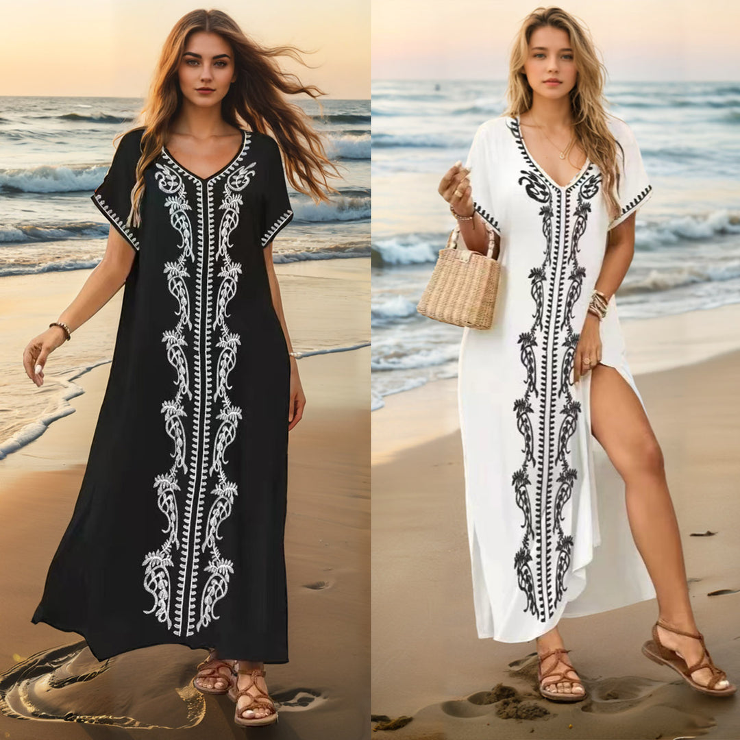 Damen eleganter Strandüberwurf mit filigranem Stickereidesign EB