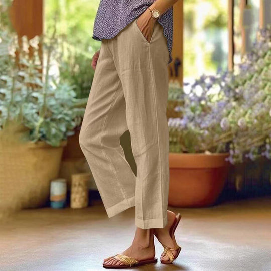 Damen nan lässige Cropped-Hose mit geradem Bein, dezenter Bügelfalte und seitlichen Eingrifftaschen EB