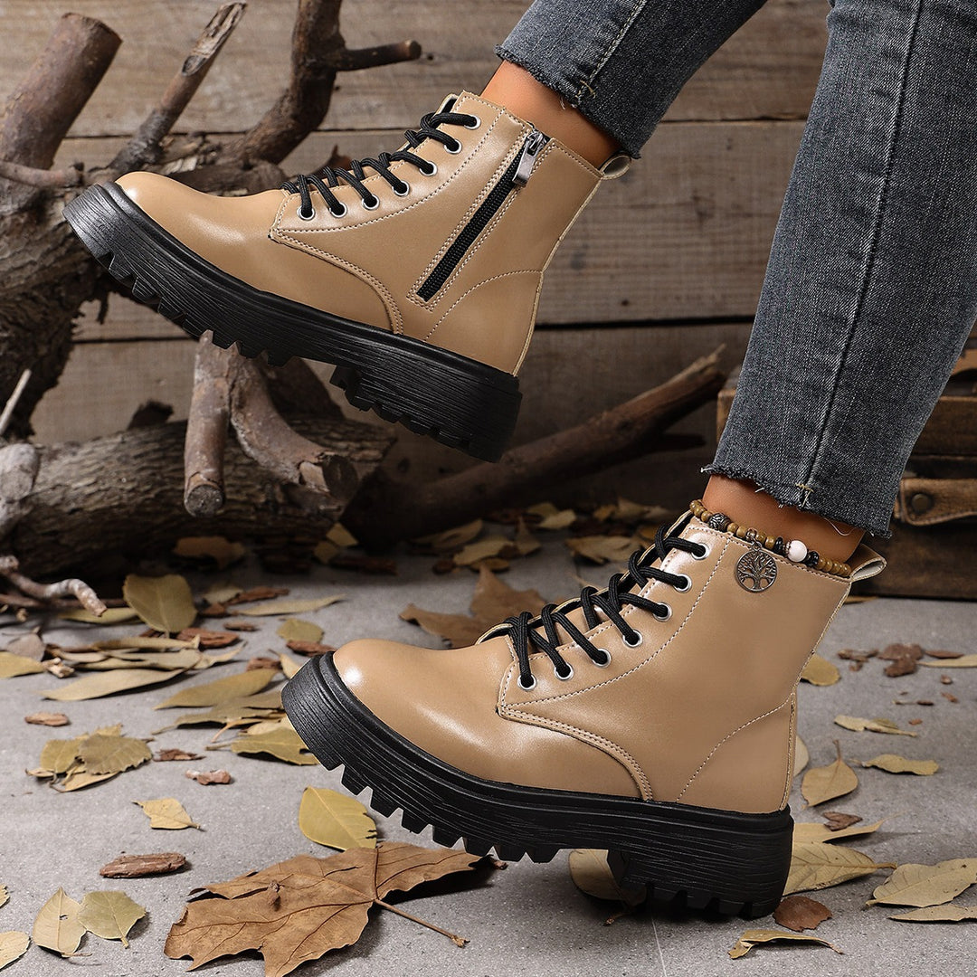 Damen Schnürstiefel mit tiefem Profil und seitlichem Reißverschluss EB