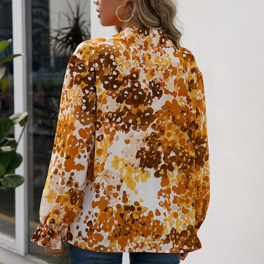 Damen elegante Bluse mit floralem Muster und weiten Ärmeln EB
