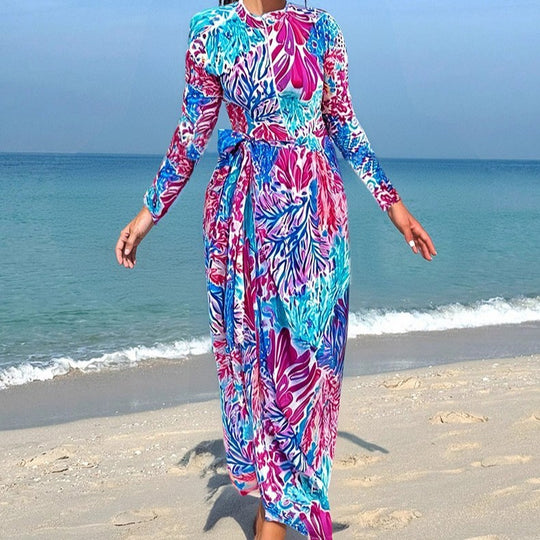 Damen Maxikleid mit floralem Druck und Schleifendetail EB
