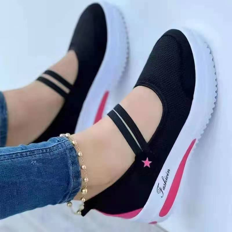 Damen nan atmungsaktive Riemchenballerina mit elastischem Doppelriemen und ergonomischer Dämpfungssohle EB