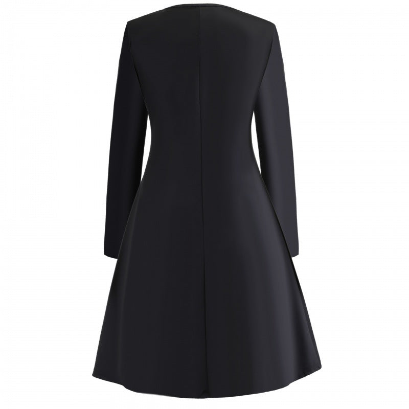Damen Festliches A-Linien-Kleid mit Weihnachtsprint, Langarm und ausgestelltem Rock EB