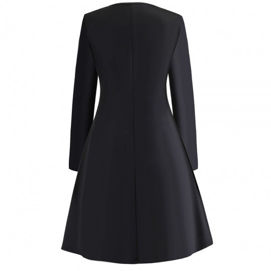 Damen Festliches A-Linien-Kleid mit Weihnachtsprint, Langarm und ausgestelltem Rock EB